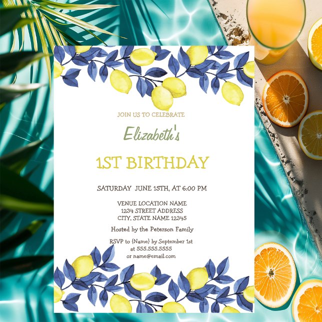 Invitación Aguada Limones Azules Cumpleaños Mediterráneo   (Subido por el creador)