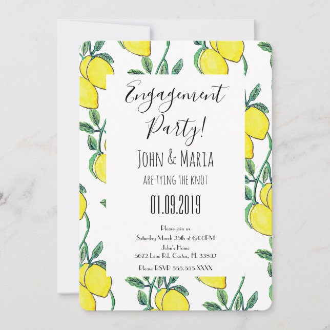 Invitación Aguada Verde Limón Fiesta de Compromiso   (Anverso)