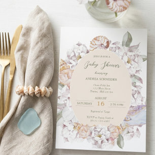 Invitación Aguadas Costeras Caracoles y Floral Baby Shower