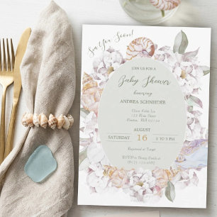 Invitación Aguadas Costeras Caracoles y Floral Baby Shower