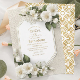 Invitación Aguadas flores blancas 3D doradas  Despedida de so