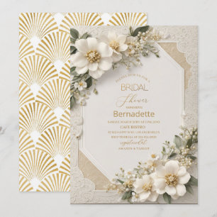 Invitación Aguadas flores blancas 3D doradas Despedida de sol