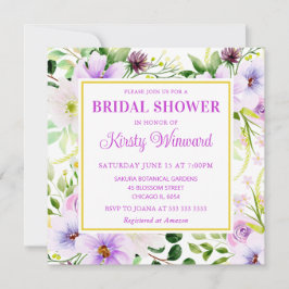 Invitación Aguadas Flores Mágicas Moradas Despedida de Solter
