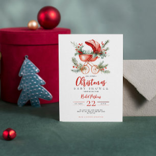 Invitación Aguadera Roja de Acuarela para Fiesta de Bebé de N