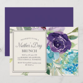 Invitación Aguaflor Floral de Color Azul Púrpura de Ciruela p
