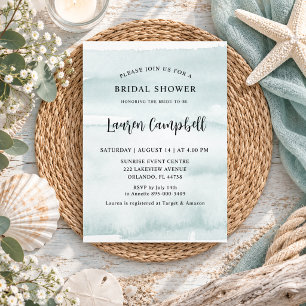 Invitación Aguamarina acuarela de ducha de novia náutica de p