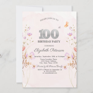 Invitación Aguamarina Acuarela Flores Silvestres Lila Cumplea