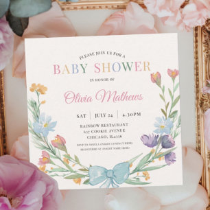 Invitación Aguamarina Arco de Flores Silvestres para Baby Sho