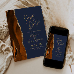 Invitación Aguamarina Azul Marino Escritura Sagrada Naranja Q