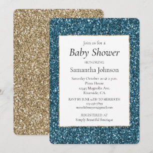 Invitación Aguamarina Azul Turquesa Brillo Baby Shower