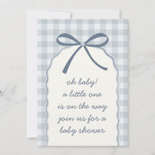Invitación Aguamarina Baby Shower con Lazo de Gingham