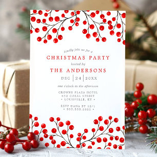 Invitación Aguamarina Bayas de Acebo Fiesta de Navidad