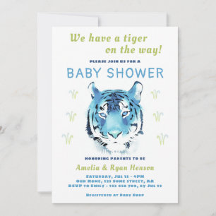Invitación Aguamarina Bebé Tigre Acuarela 2022 Baby Shower