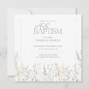Invitación Aguamarina Boho Flores Silvestres Santo Bautismo