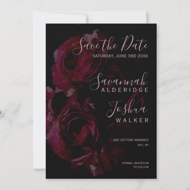 Invitación Aguamarina con Floral Negro para Boda Save the Dat (Anverso)