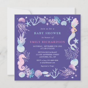 Invitación Aguamarina de Acuarela Bajo el Mar Shower de Bebé