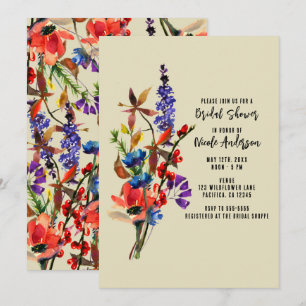 Invitación Aguamarina de Acuarela Floral Beige para Despedida