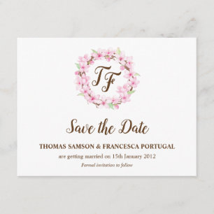 Invitación Aguamarina de Flor de Cerezo para Boda Save the Da