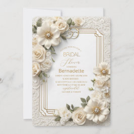 Invitación Aguamarina de flores blancas 3D oro  Despedida de 