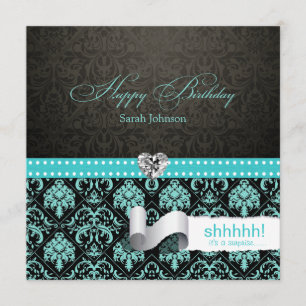 Invitación Aguamarina elegante azul y cumpleaños negro de la
