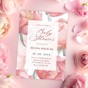 Invitación Aguamarina floral de acuarela rosa para baby showe