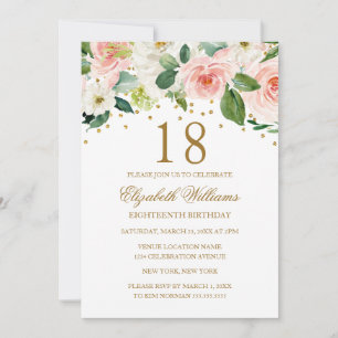 Invitación Aguamarina Floral de Oro Rosa Cumpleaños 18