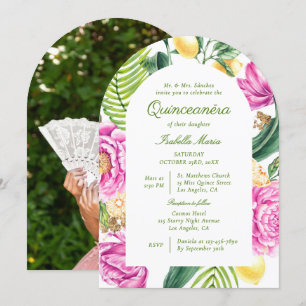 Invitación Aguamarina Floral Peonías Limón Foto Quinceañera