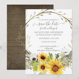 Invitación Aguamarina Floral Rústica de Girasoles Guardar la 