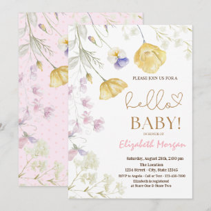 Invitación Aguamarina Flores Silvestres Lunares Rosados Baby
