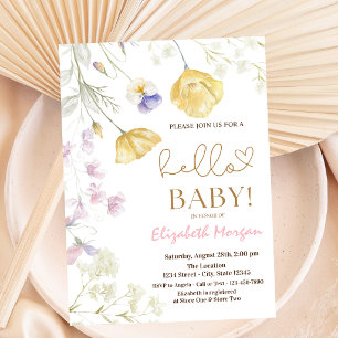 Invitación Aguamarina Flores Silvestres Lunares Rosados Baby