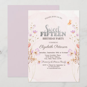 Invitación Aguamarina Lilas Flores Silvestres Púrpura Dulces 