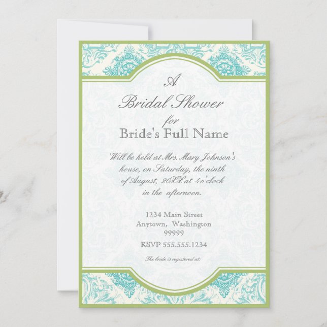 Invitación Aguamarina Toile azul Quatrefoil - la ducha (Anverso)