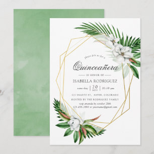 Invitación Aguamarina tropical geométrica Quinceañera