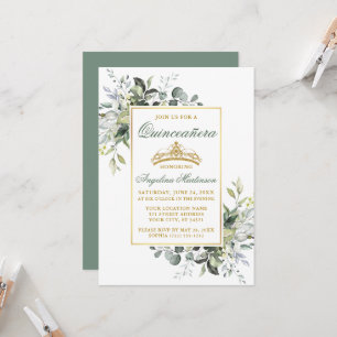 Invitación Aguamarina Verde Salvia Dorado Quinceañera