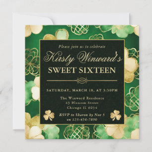 Invitación Aguamarina Verde y Oro Shamrock Dulces 16