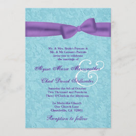 Invitación Aguamarina y damasco púrpura y arco que casan R541