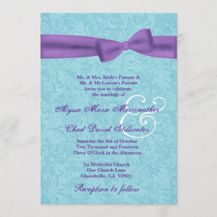 Invitación Aguamarina y damasco púrpura y arco que casan R541