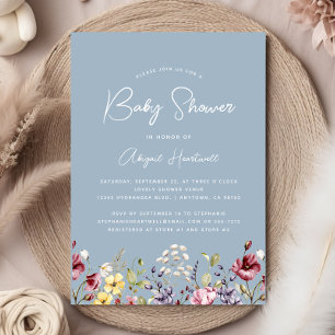 Invitación Aguamarinas Flores Silvestres Acuarela Baby Shower
