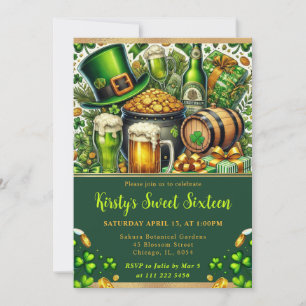 Invitación Aguarela Cumpleaños Dieciséis Día de San Patricio
