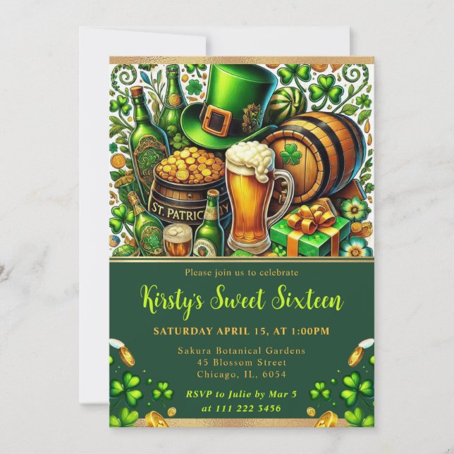 Invitación Aguarela Cumpleaños Dulces Dieciséis San Patricio (Anverso)