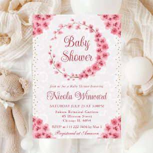 Invitación Aguarela de Fior de Cerezo para Ducha de Bebe