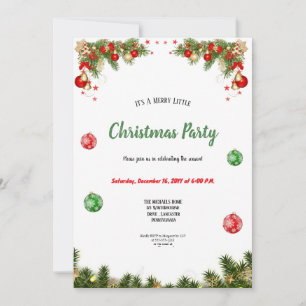 Invitación aguarela fiesta de navidad roja y verde linda
