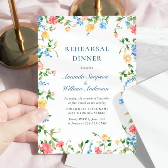 Invitación Aguarela Flores Silvestres Boho Cena de Ensayo (Subido por el creador)