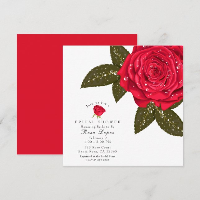 Invitación Aguas húmedas rojas descienden ducha de novia (Anverso / Reverso)