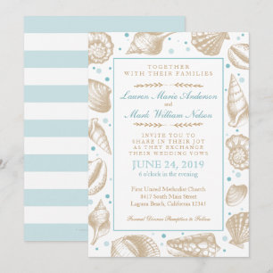 Invitación Aguas marinas Nautical Beach Wedding Aqua/Tan
