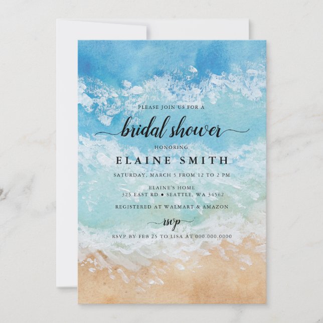 Invitación Aguas rusas Verano Mar Beach Bridal Shower (Anverso)