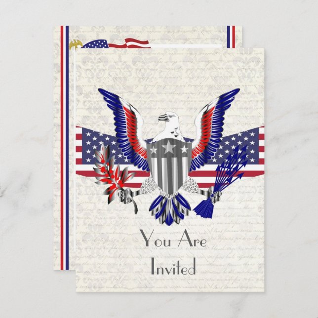Invitación Águila, bandera y escudo patriótico americano (Anverso / Reverso)