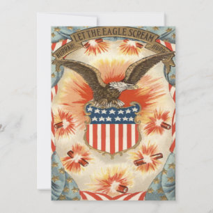 Invitación Águila calva bandera americana escudo fuegos artif