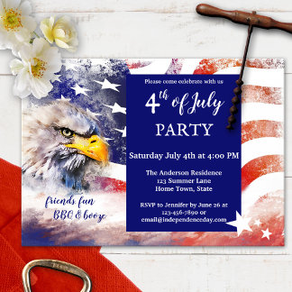 Invitación Águila roja blanca y azul 4 de julio Fiesta