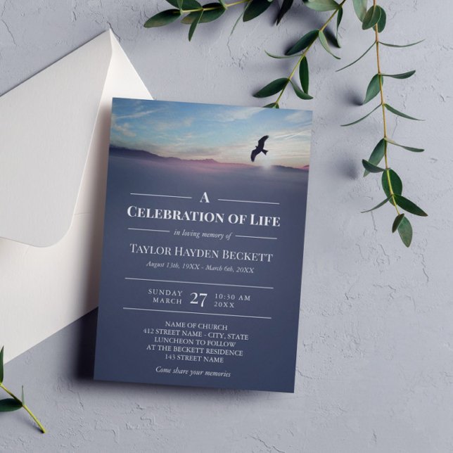 Invitación Águila sobre montañas Celebración azul de la vida (Subido por el creador)